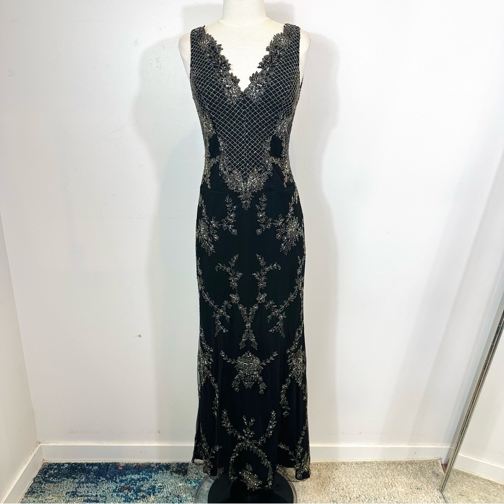 Alice + Olivia Black Maxi Dress with Silver Accents